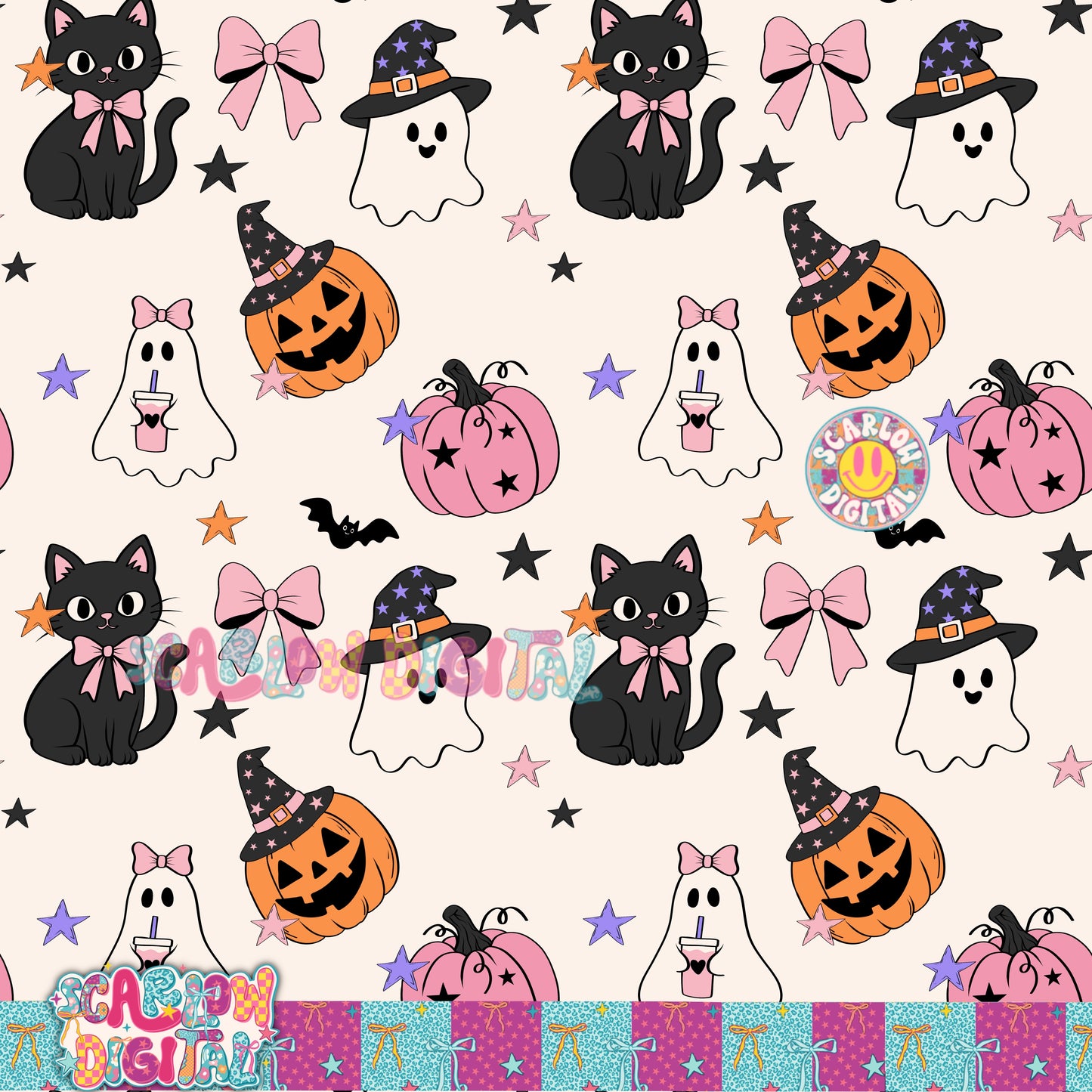 Cute Spooky Halloween Seamless Pattern Digital Design