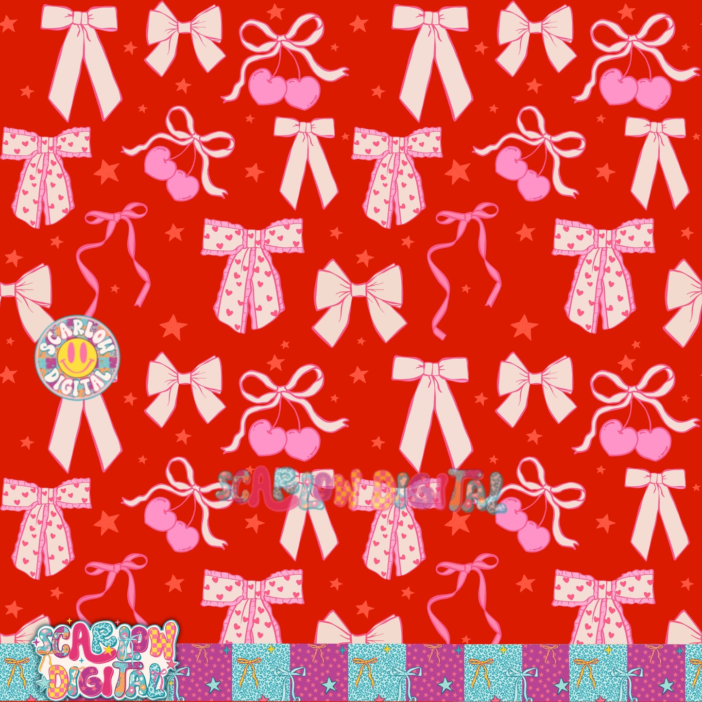 Red Valentine's Day Bows Seamless Pattern Digital Design