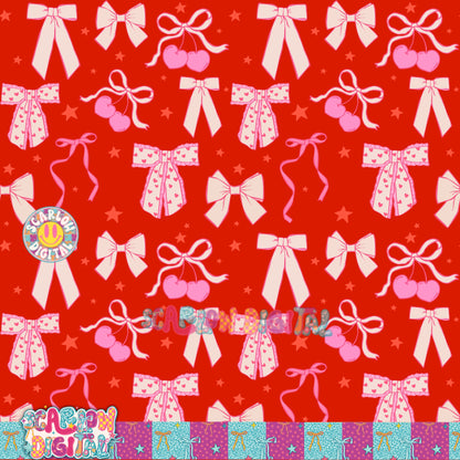 Red Valentine's Day Bows Seamless Pattern Digital Design