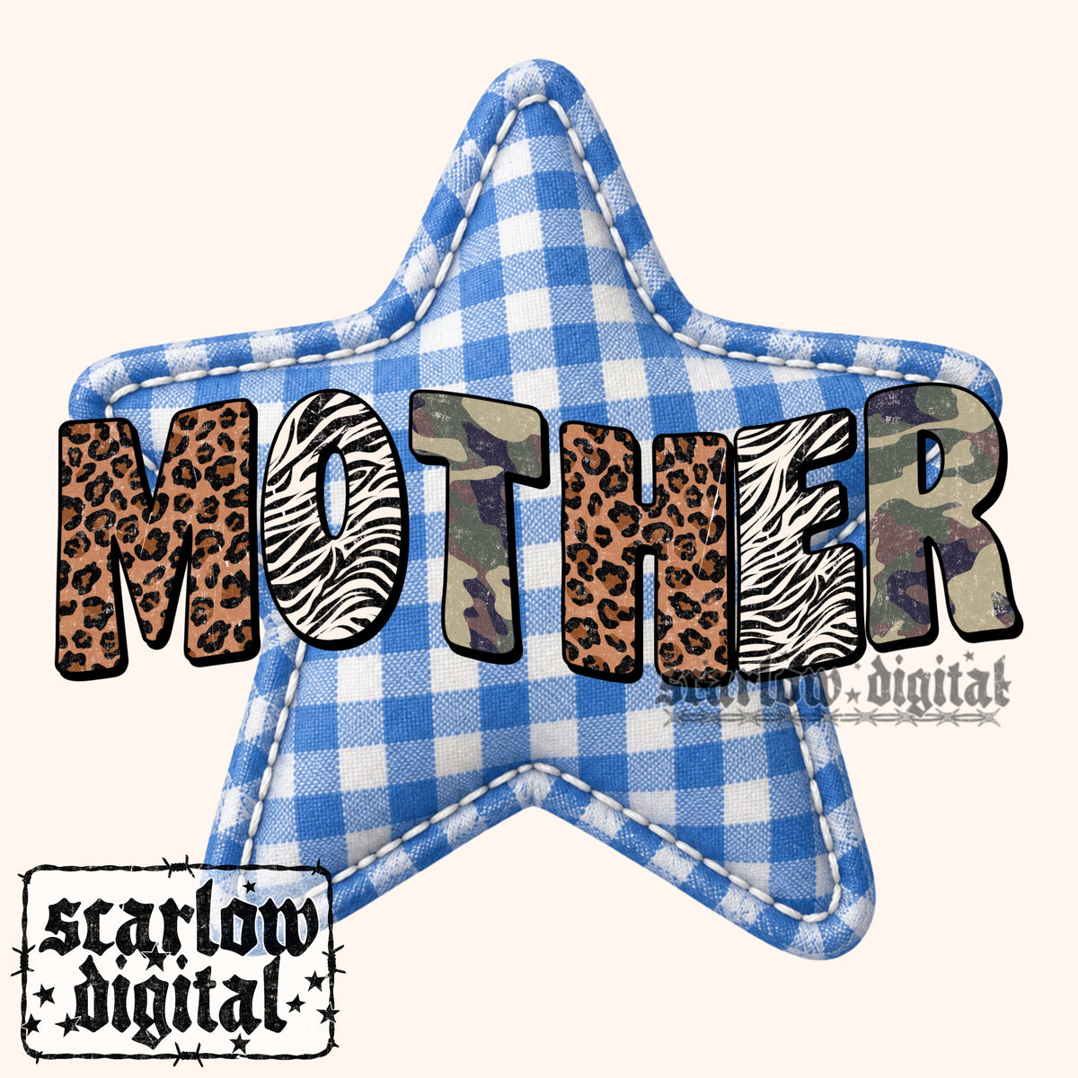 Mother Gingham Star PNG Digital Design