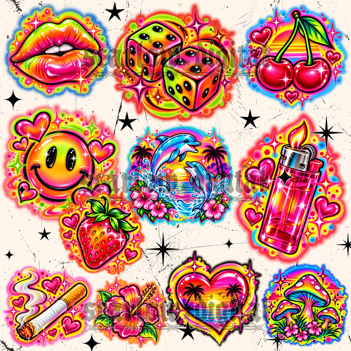 Airbrushed Clipart with Backgrounds Digital Design