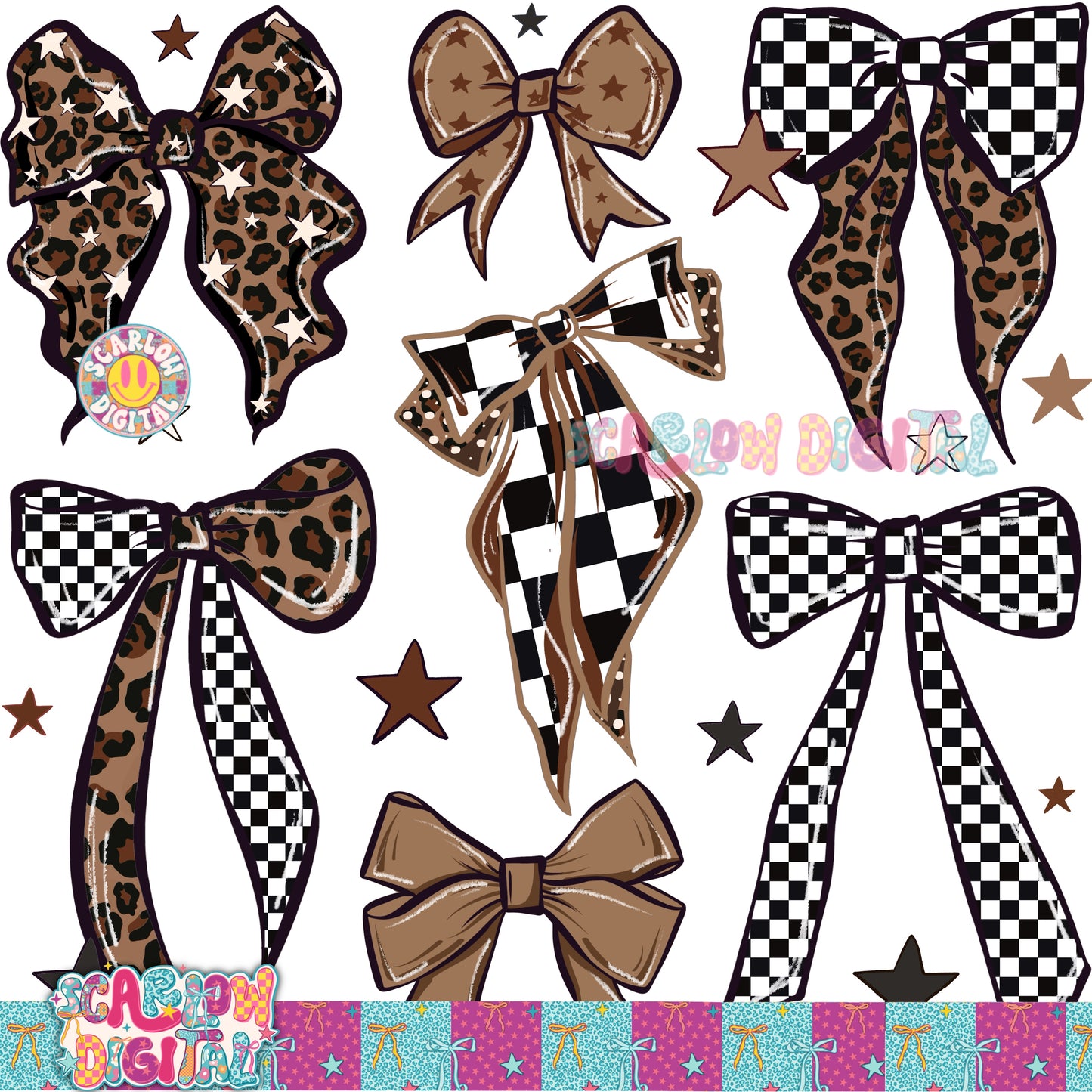 Leopard and Checkers Bows Seamless Pattern Digital Design