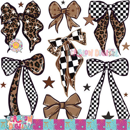 Leopard and Checkers Bows Seamless Pattern Digital Design