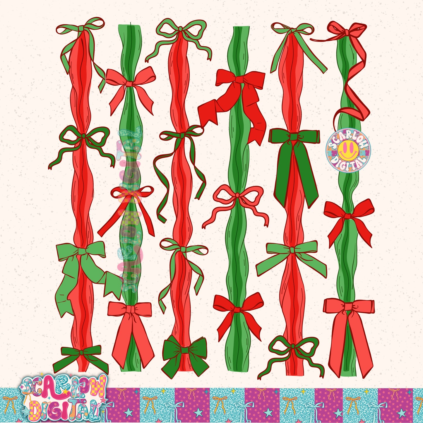 Christmas Red and Green Bows PNG Digital Design