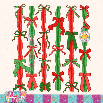 Christmas Red and Green Bows PNG Digital Design