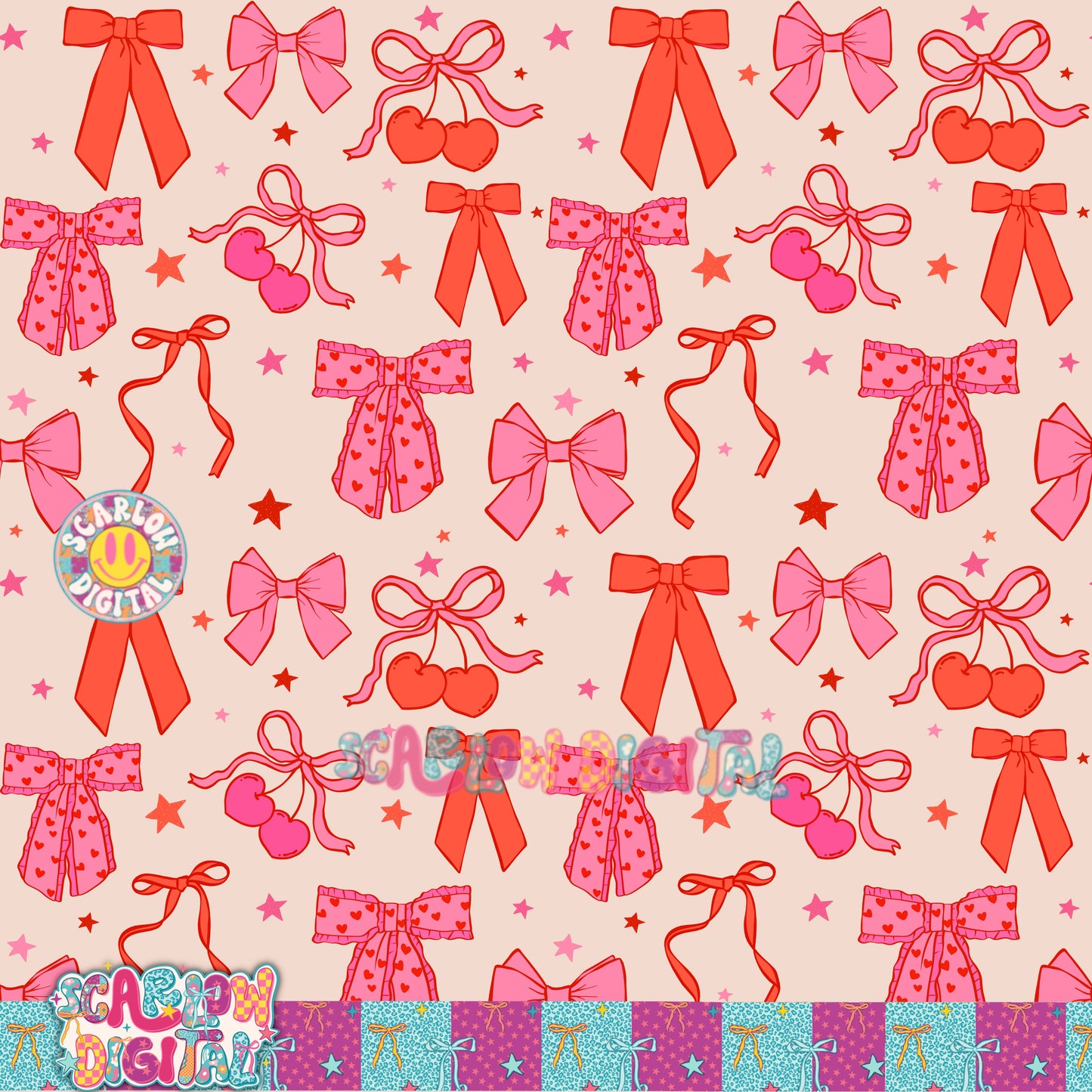 Valentine's Day Bows Pink and Red Seamless Pattern Digital Design