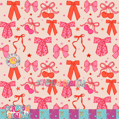 Valentine's Day Bows Pink and Red Seamless Pattern Digital Design