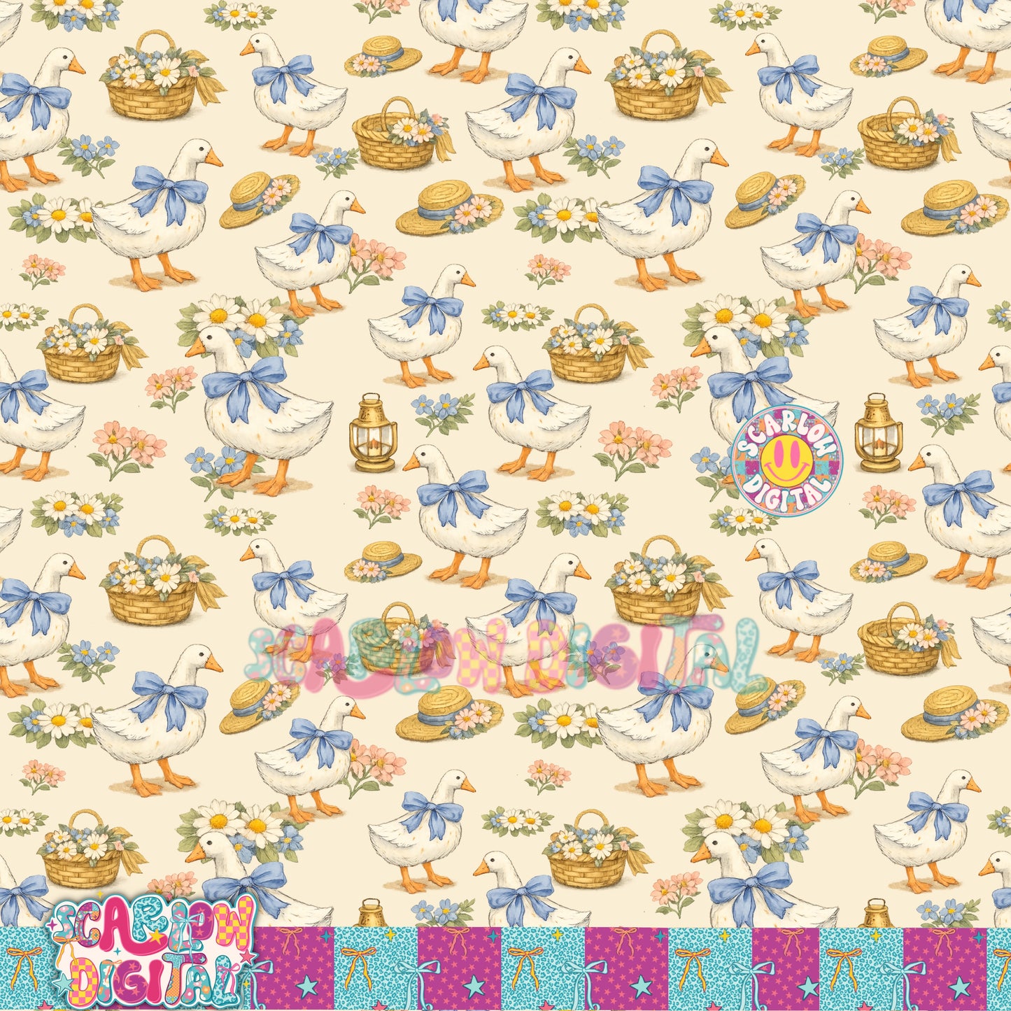 Vintage Goose Seamless Pattern Digital Design