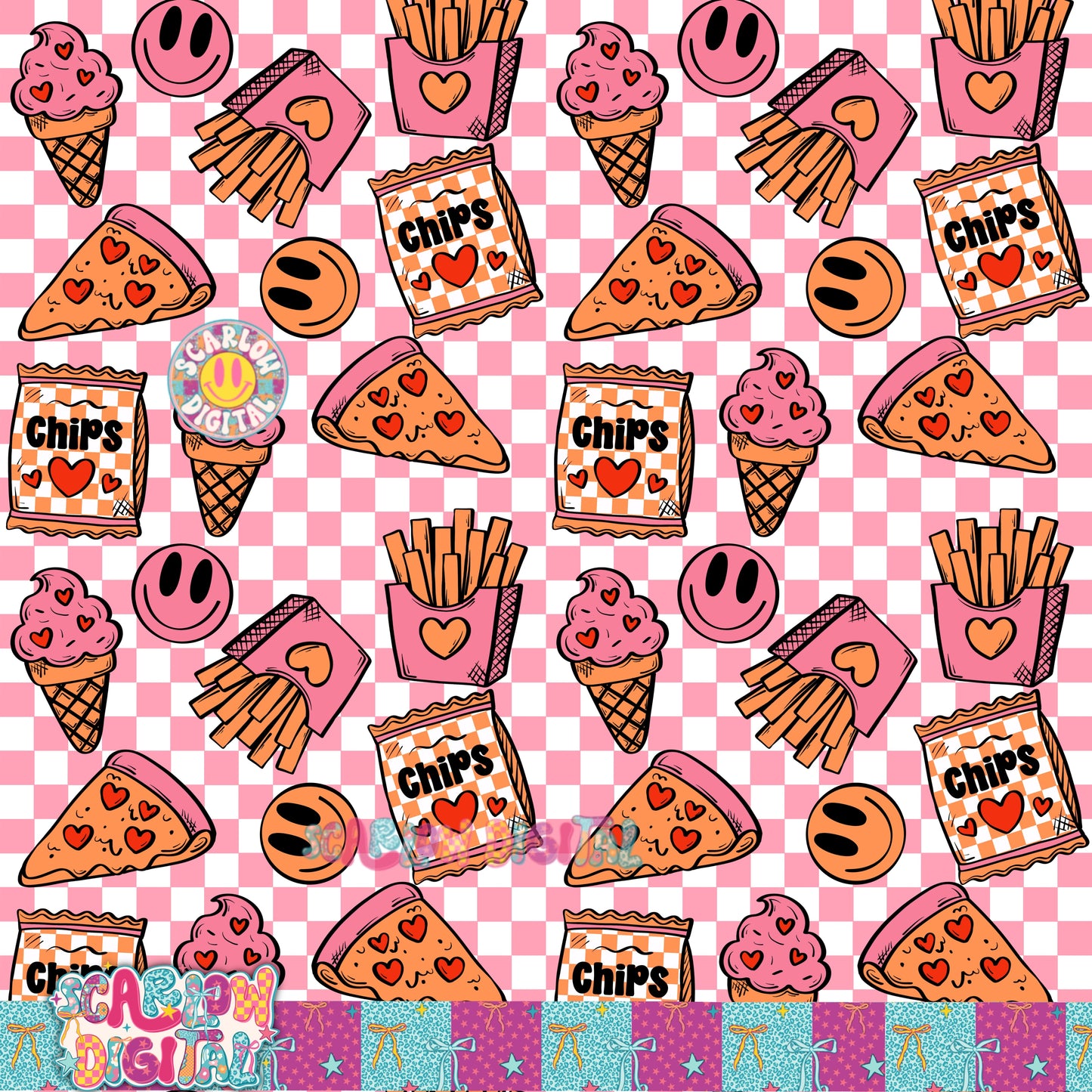 Snacks Seamless Pattern in Pink Digital Design