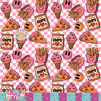 Snacks Seamless Pattern in Pink Digital Design