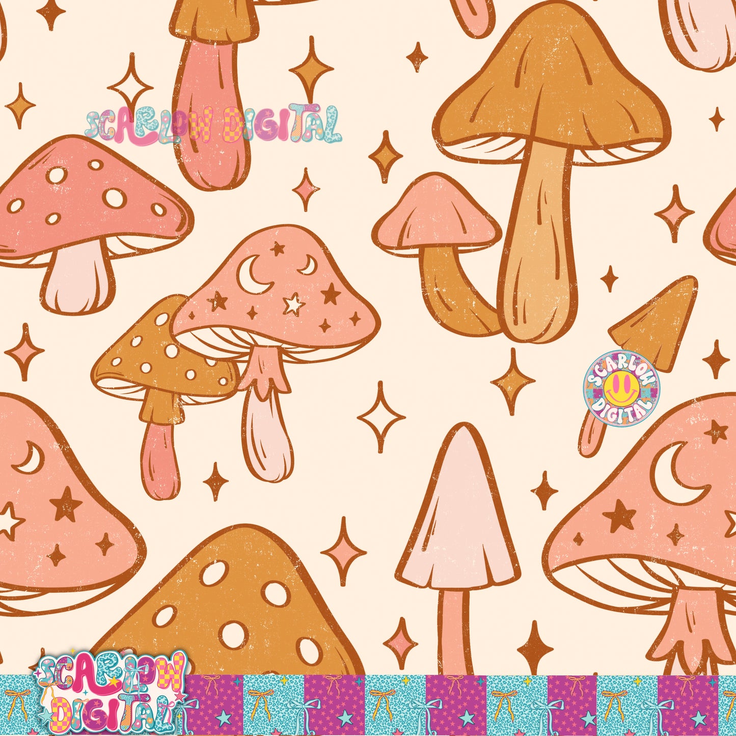 Mushrooms Seamless Pattern Digital Design