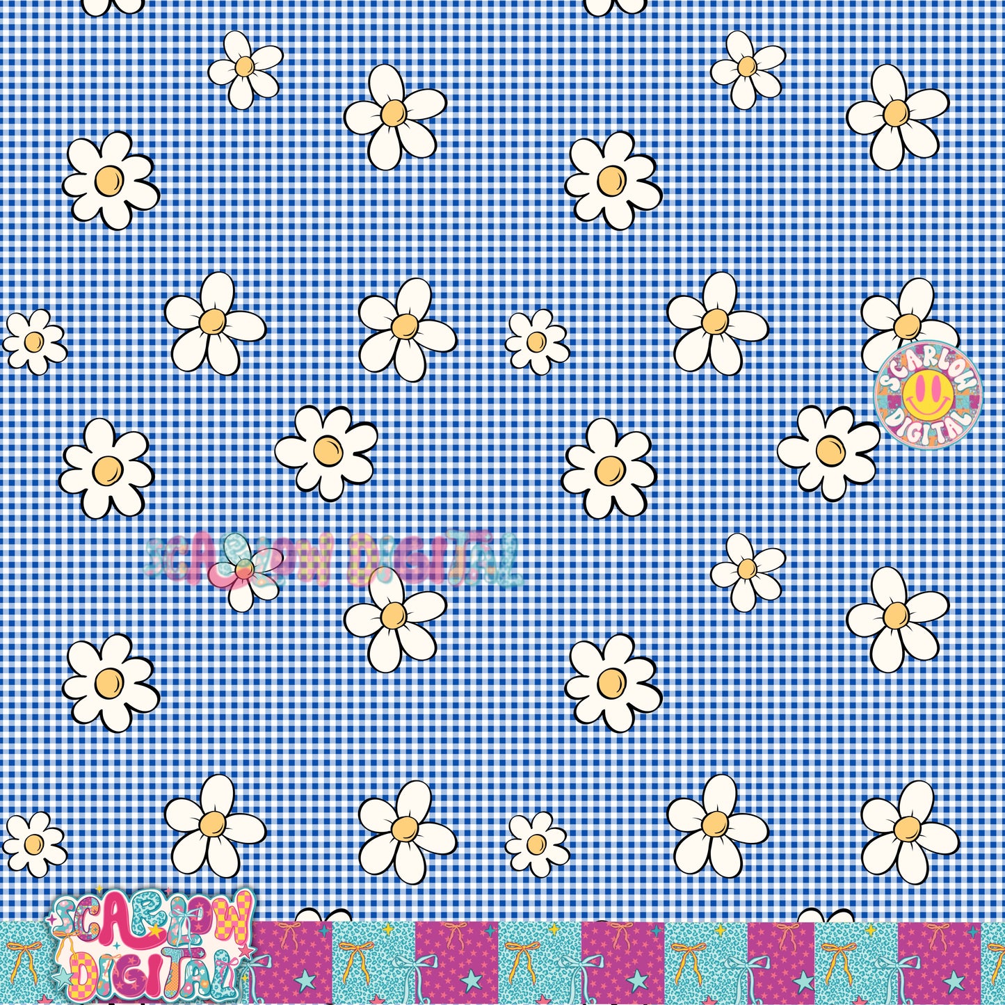 Floral Gingham Seamless Pattern Digital Design