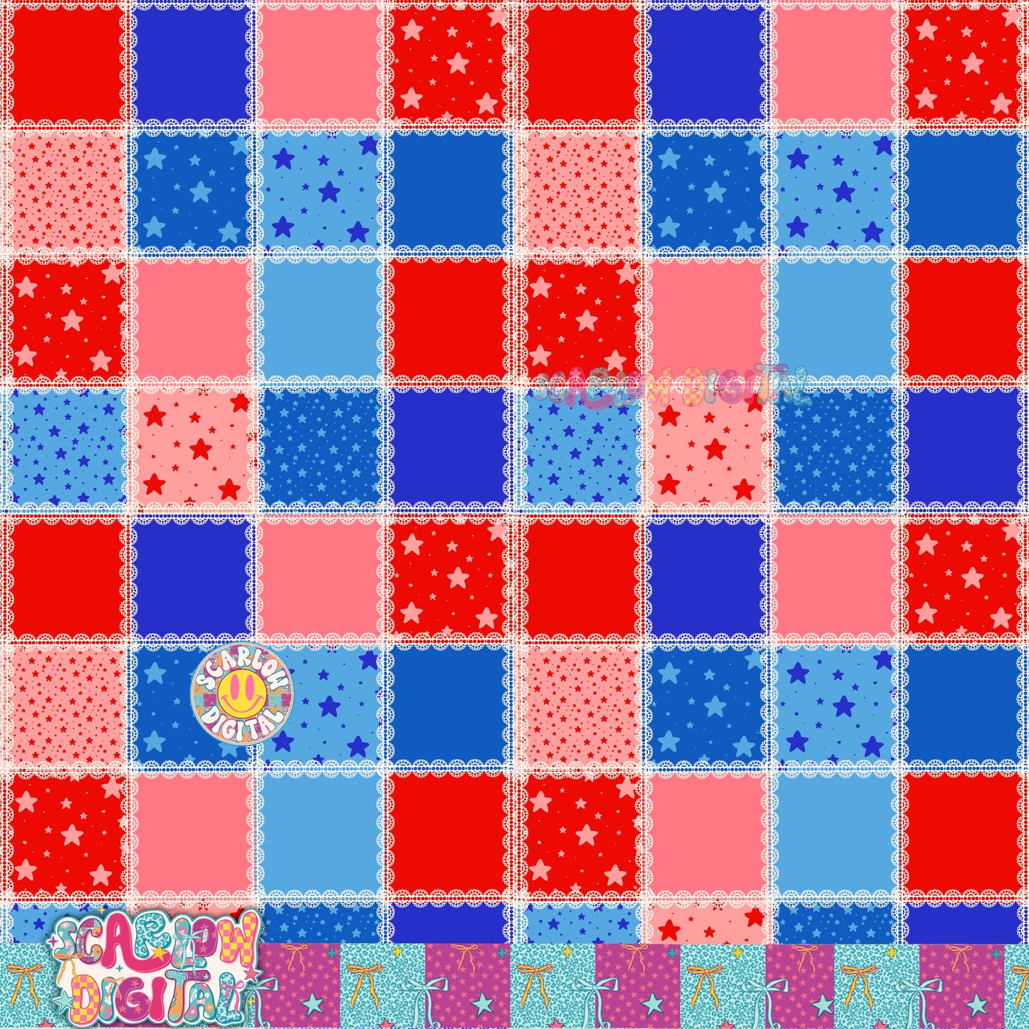 July 4th Checkers Seamless Pattern Digital Design