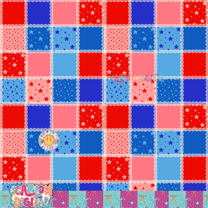 July 4th Checkers Seamless Pattern Digital Design