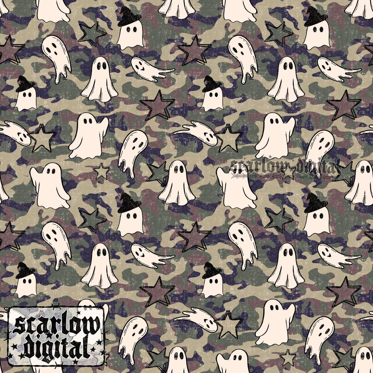 Camo Ghosts Seamless Pattern Digital Design