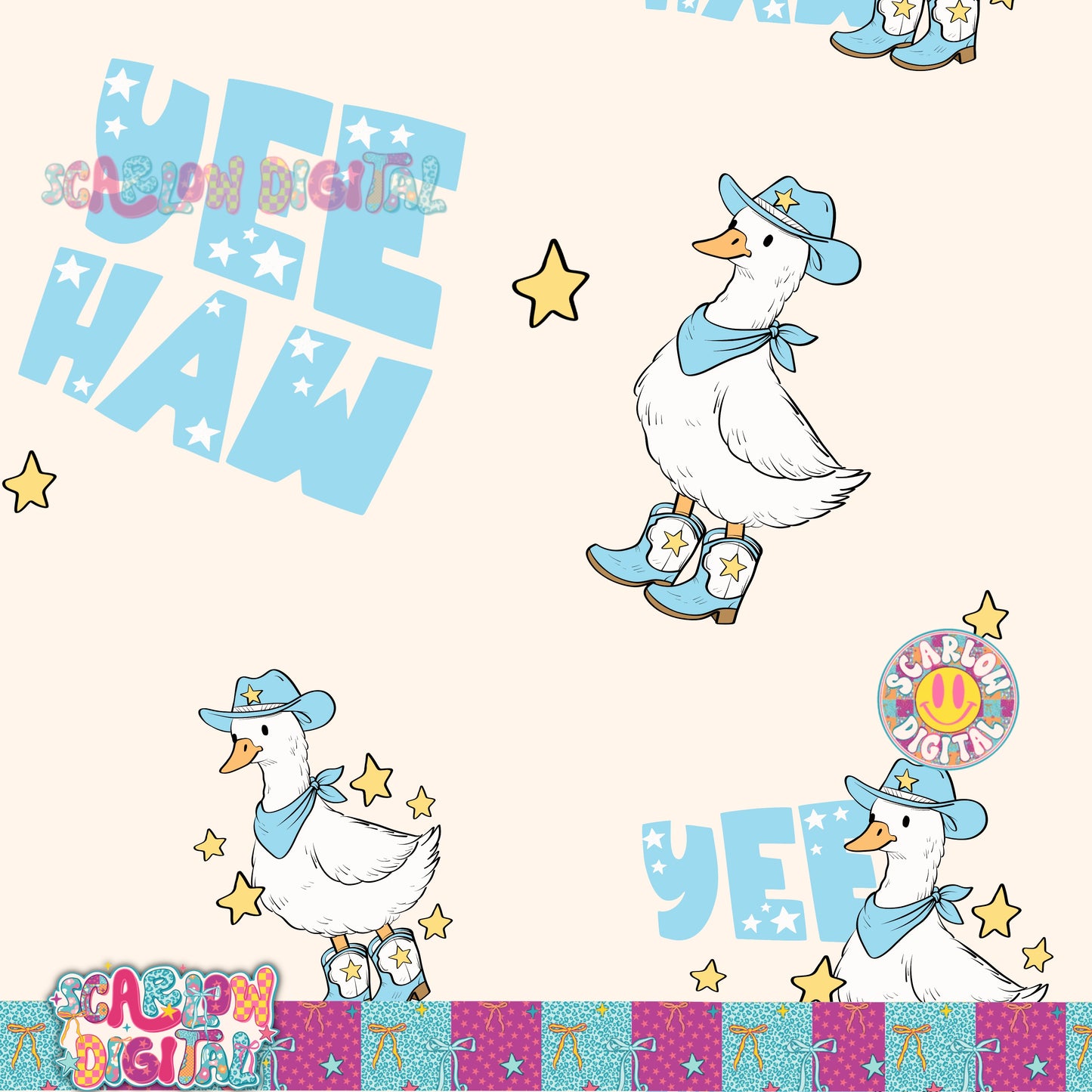 Yeehaw Goose in Blue Seamless Pattern Digital Design