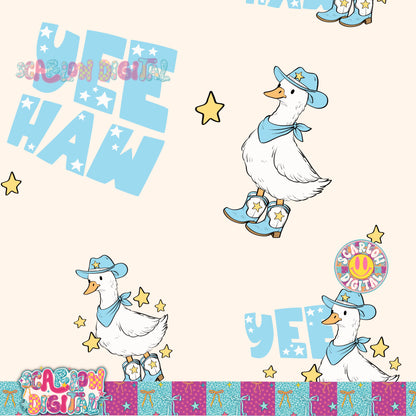Yeehaw Goose in Blue Seamless Pattern Digital Design