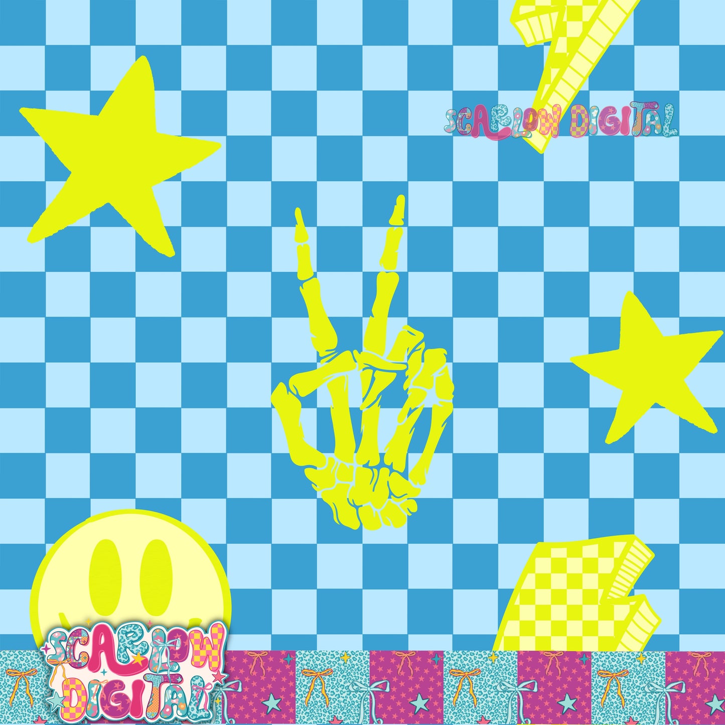 Lime Blue Seamless Pattern Digital Design