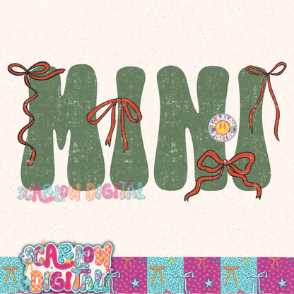 Red Green Bow Mini PNG Digital Design