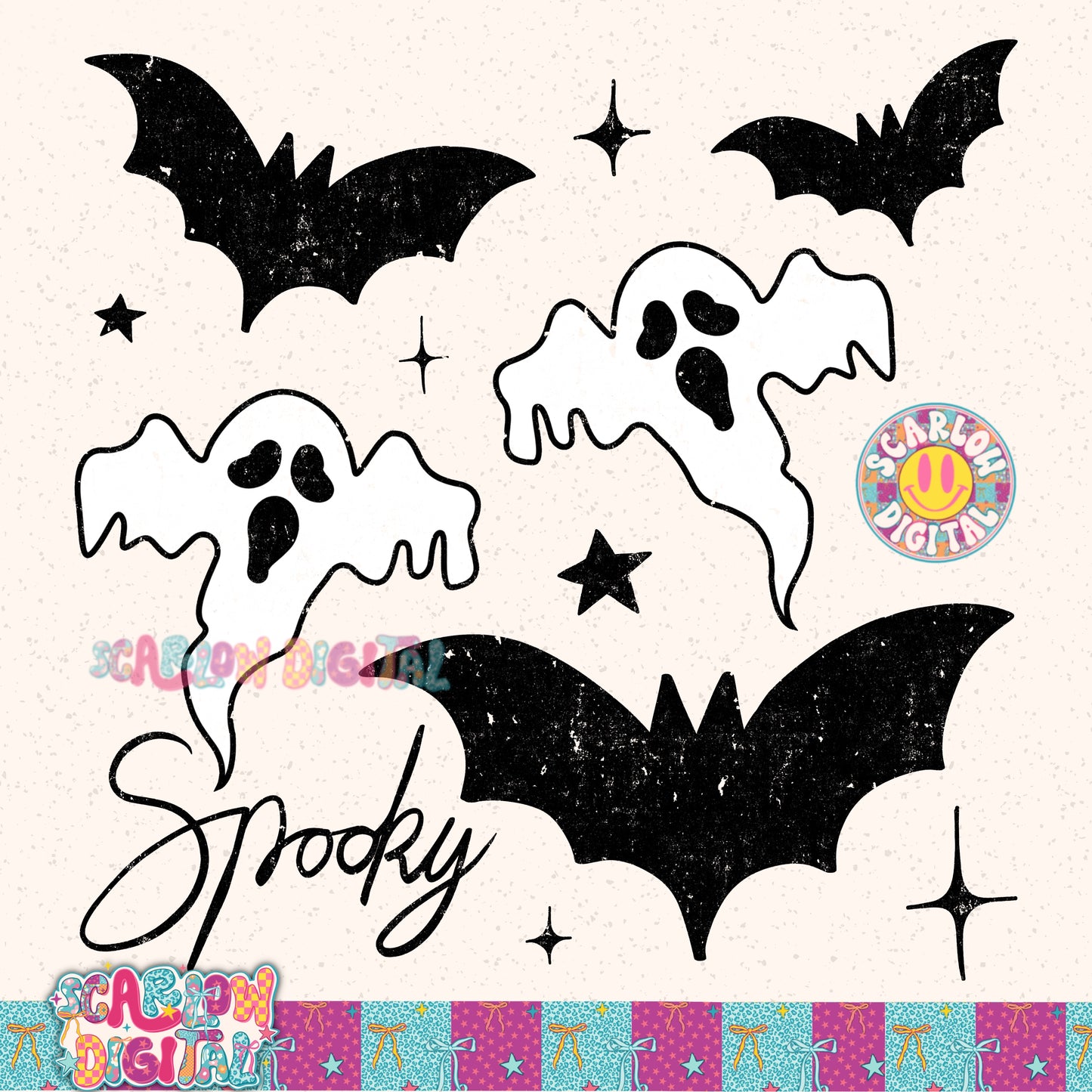 Spooky Black and White PNG Digital Design