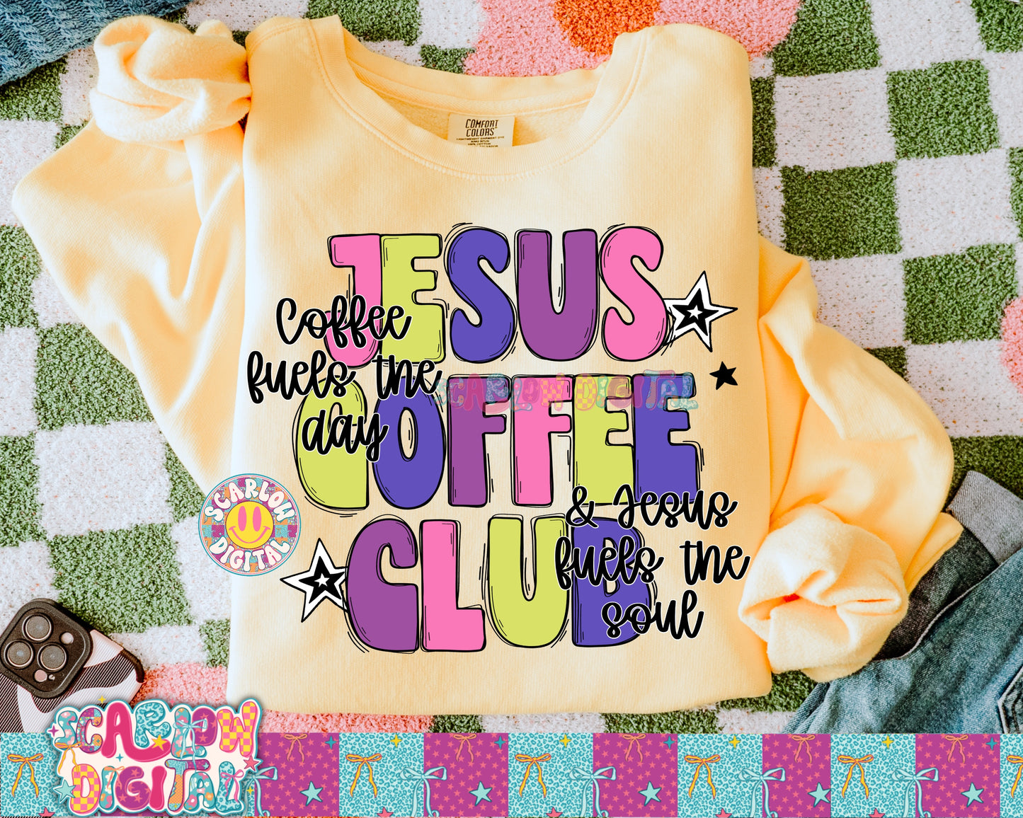 Jesus Coffee Club PNG Digital Design - Coffee Fuels the Day and Jesus Fuels the Soul