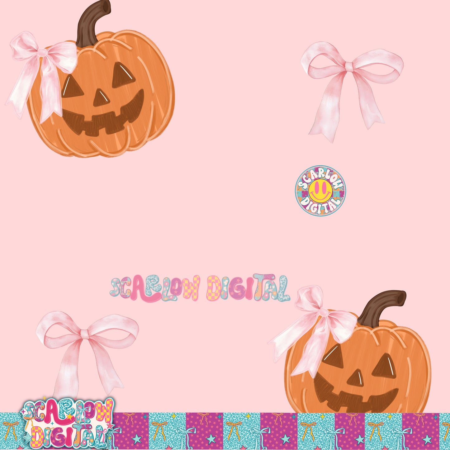 Pumpkin Bows Seamless Pattern Digital Design