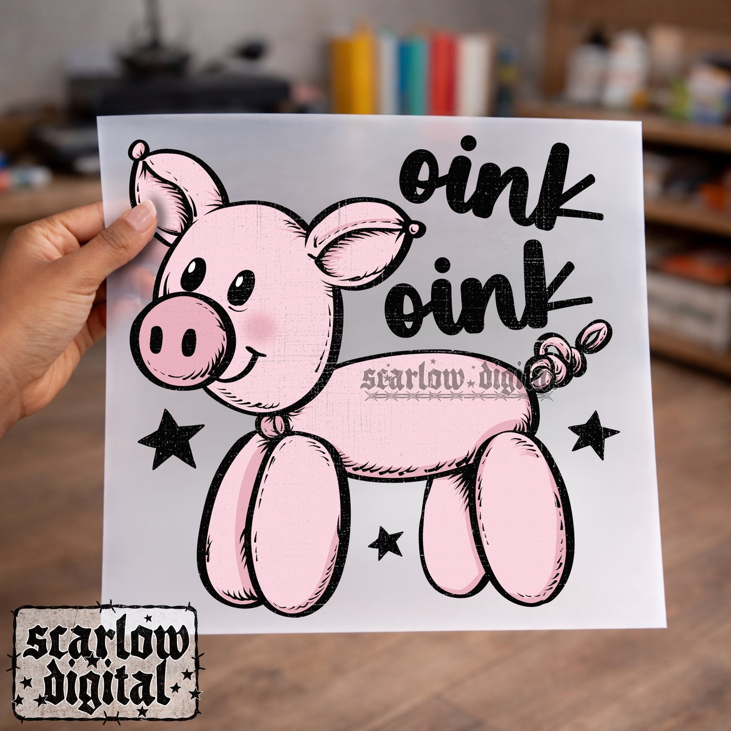 Oink Oink Pig Balloon Animal PNG Digital Design