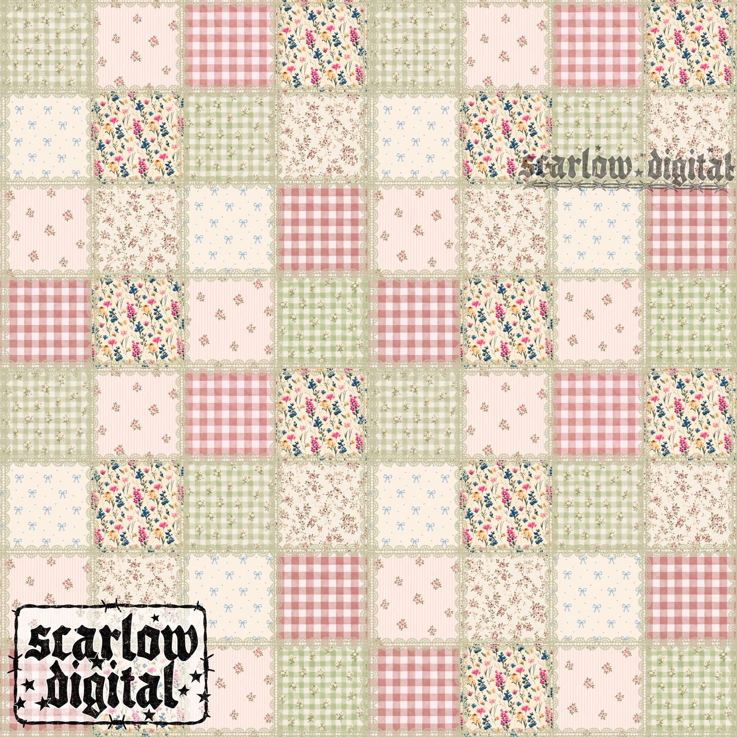 Floral Lace Patchwork Seamless Pattern Digital Design