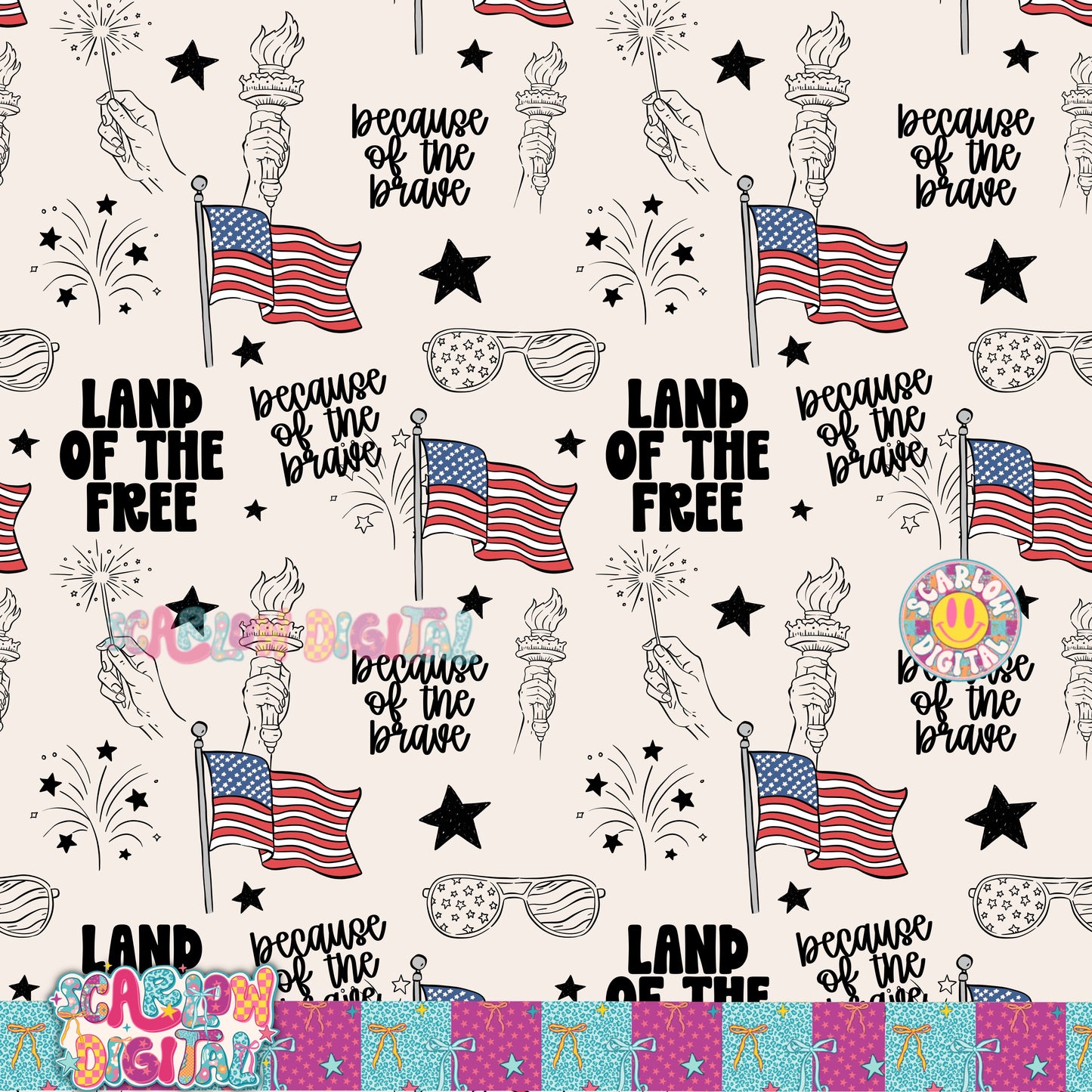 Land of the Free Because of the Brave Seamless Pattern Digital Design