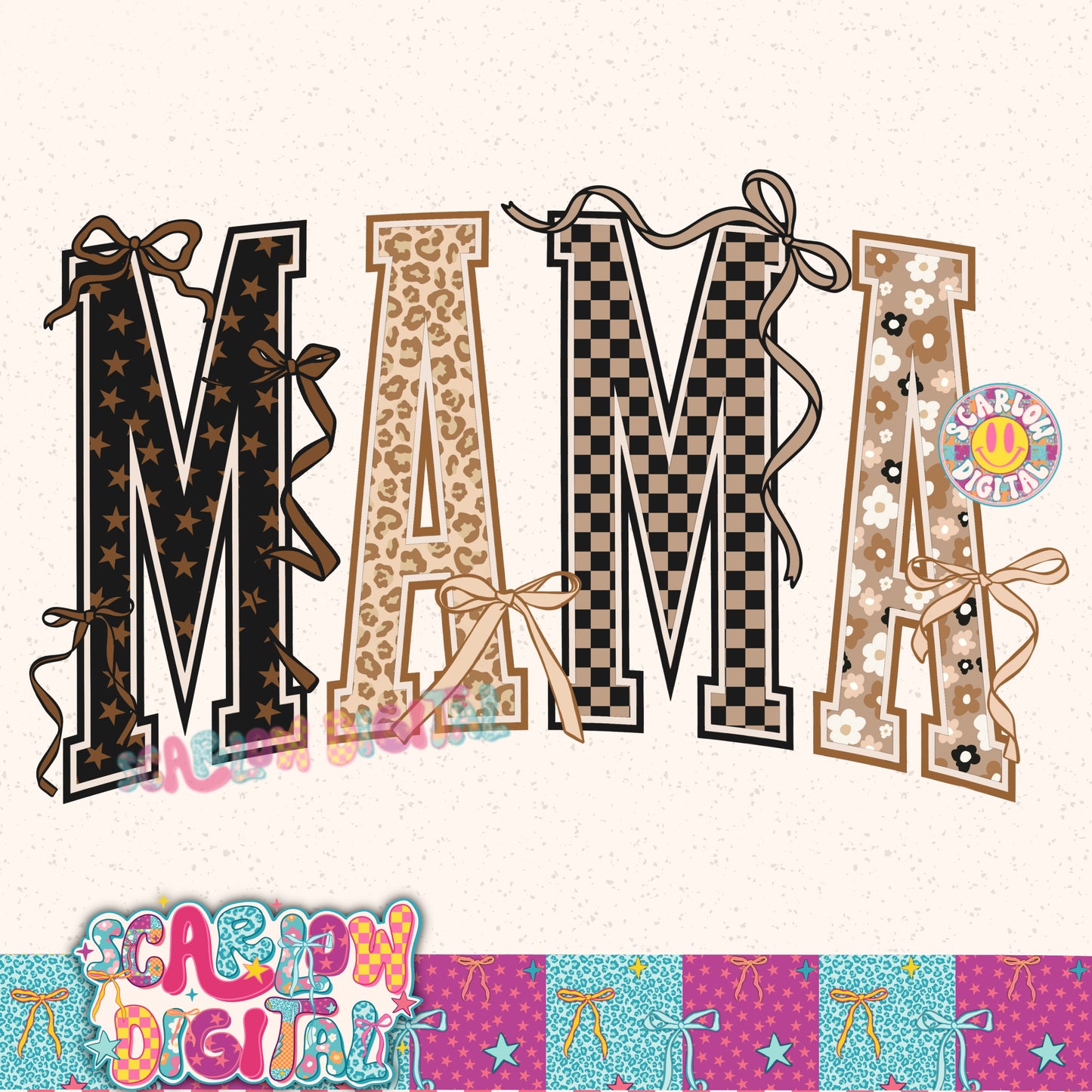 Leopard Mama with Bows PNG Digital Design