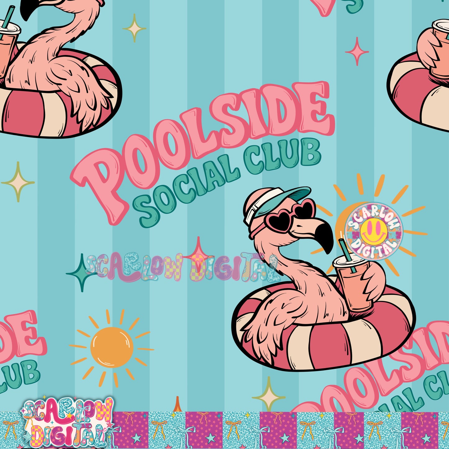 Poolside Social Club Back to School Seamless Pattern Digital Design