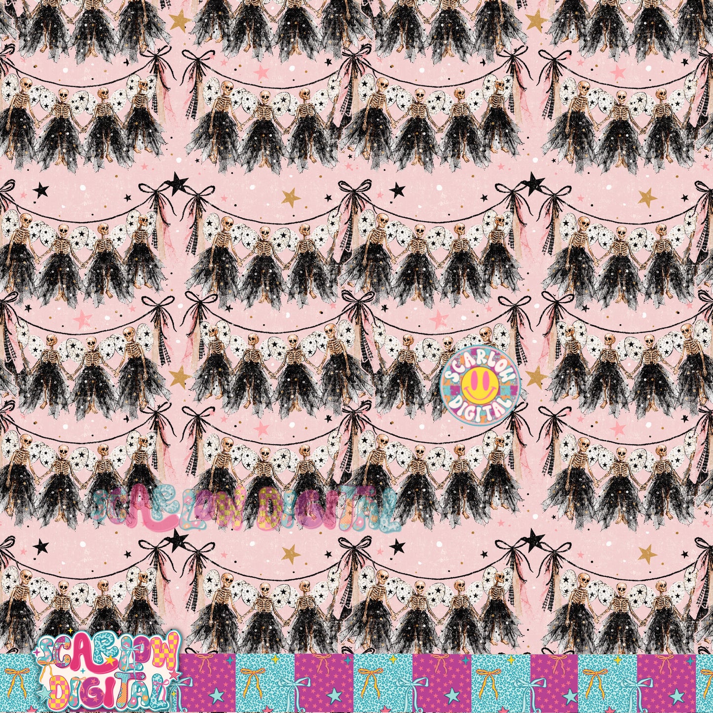 Skeleton Garland Seamless Pattern Digital Design