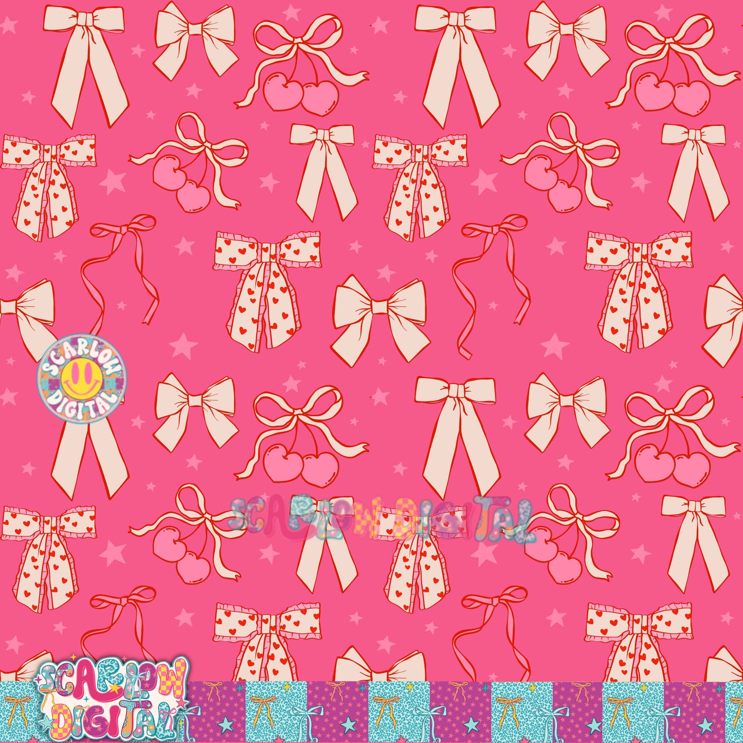 Pink Valentine's Day Bows Seamless Pattern Digital Design