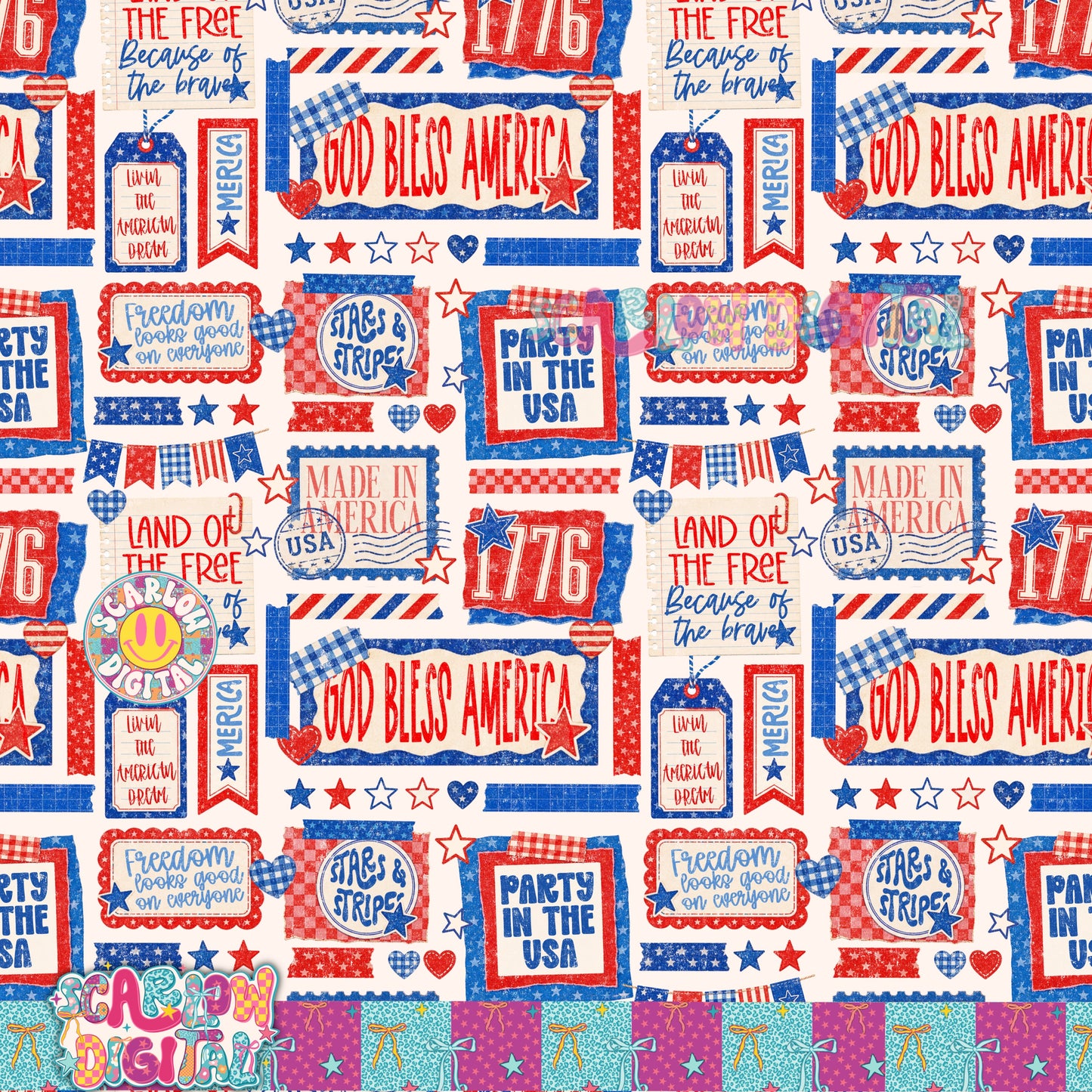July 4th Seamless Pattern Digital Design