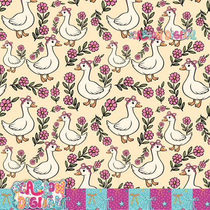 Floral Goose Seamless Pattern Digital Design
