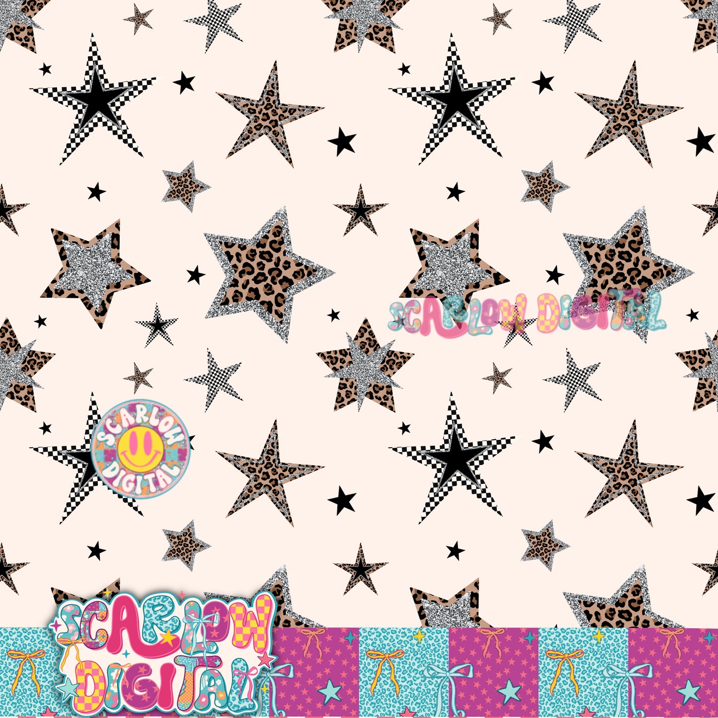 ✨NEW NEW NEW✨ Leopard Print Stars Seamless Pattern Digital Design