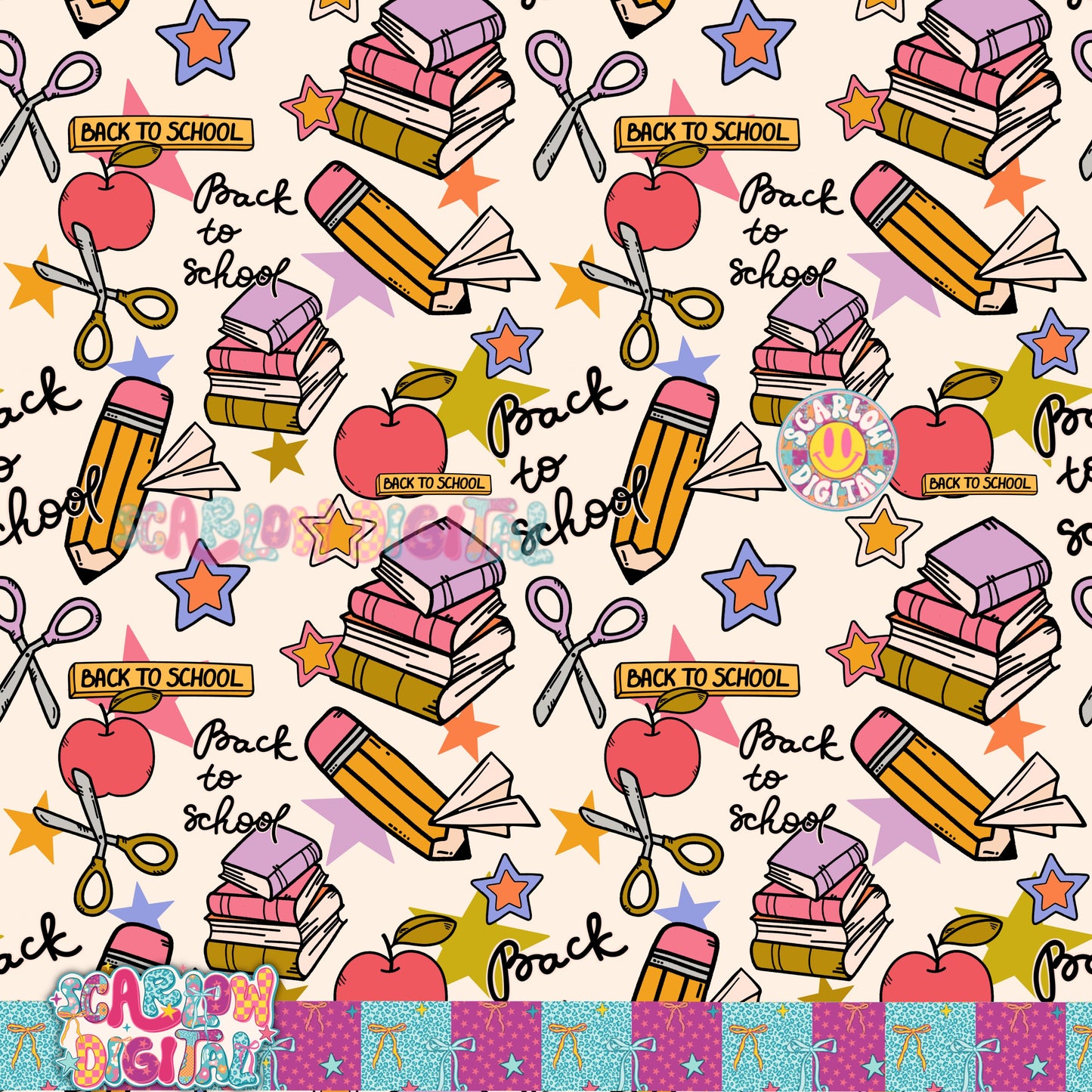 Back to School Doodles Seamless Pattern Digital Design