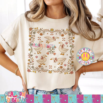 Vintage Thrift-Style Geese PNG Digital Design