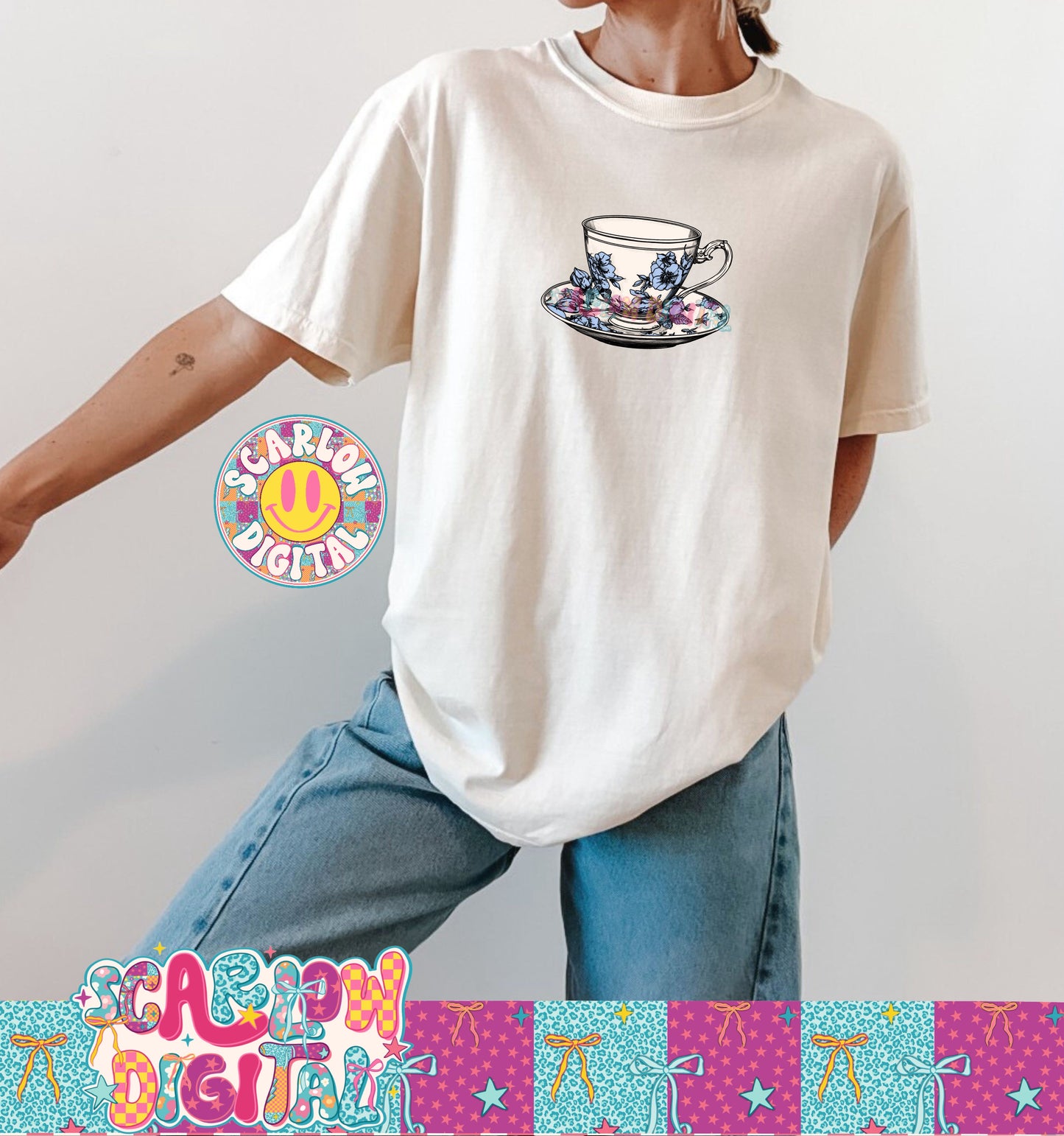 Vintage Tea Cup Pocket PNG Digital Design