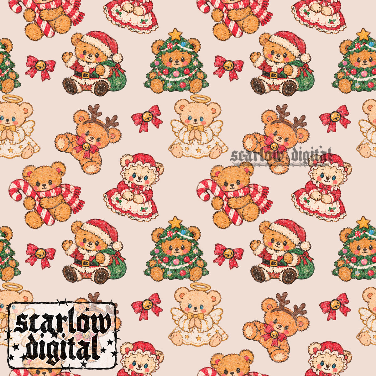 Christmas Bears Seamless Pattern Digital Design