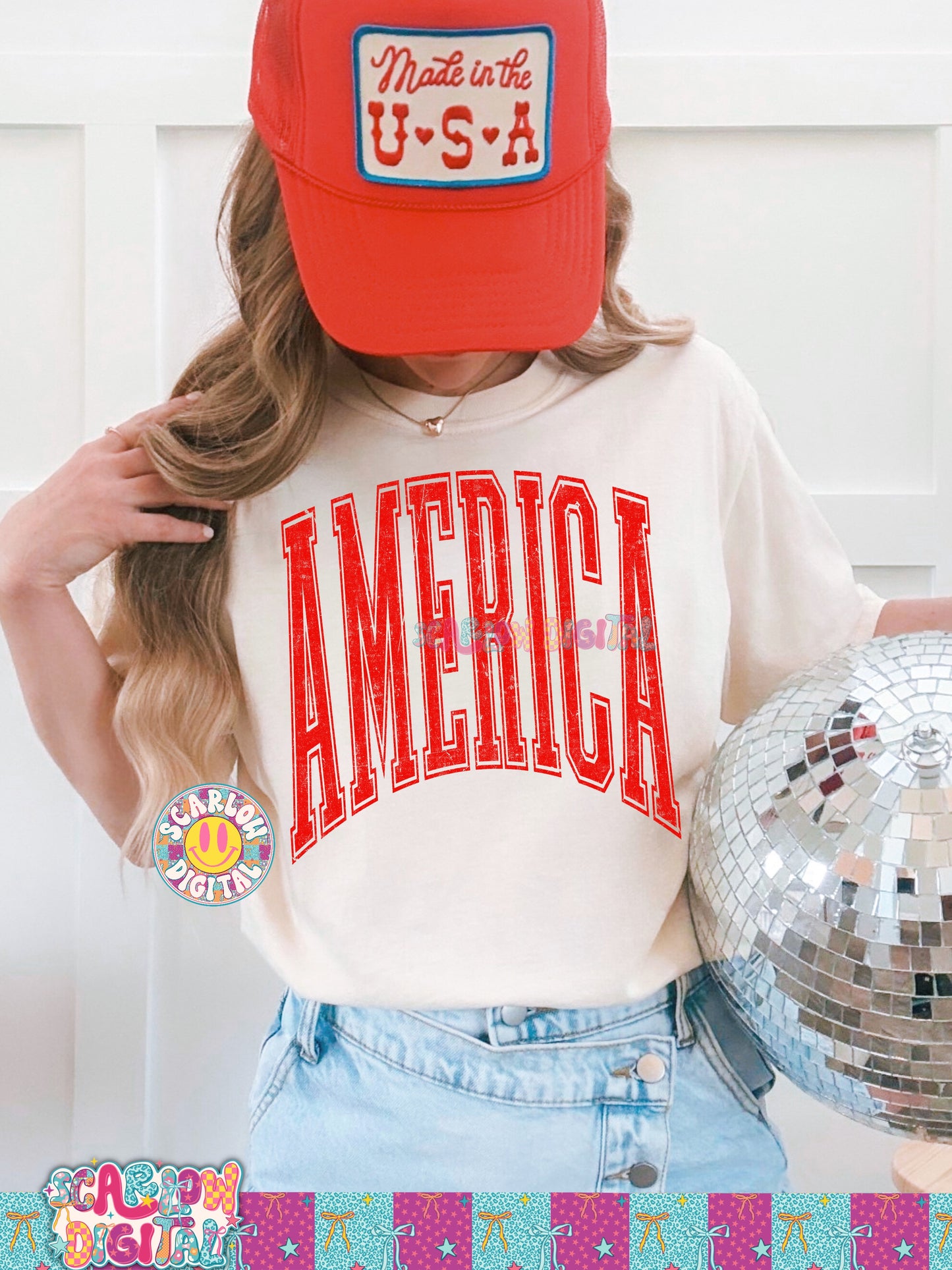 America Oversized Varsity Letters PNG Digital Design