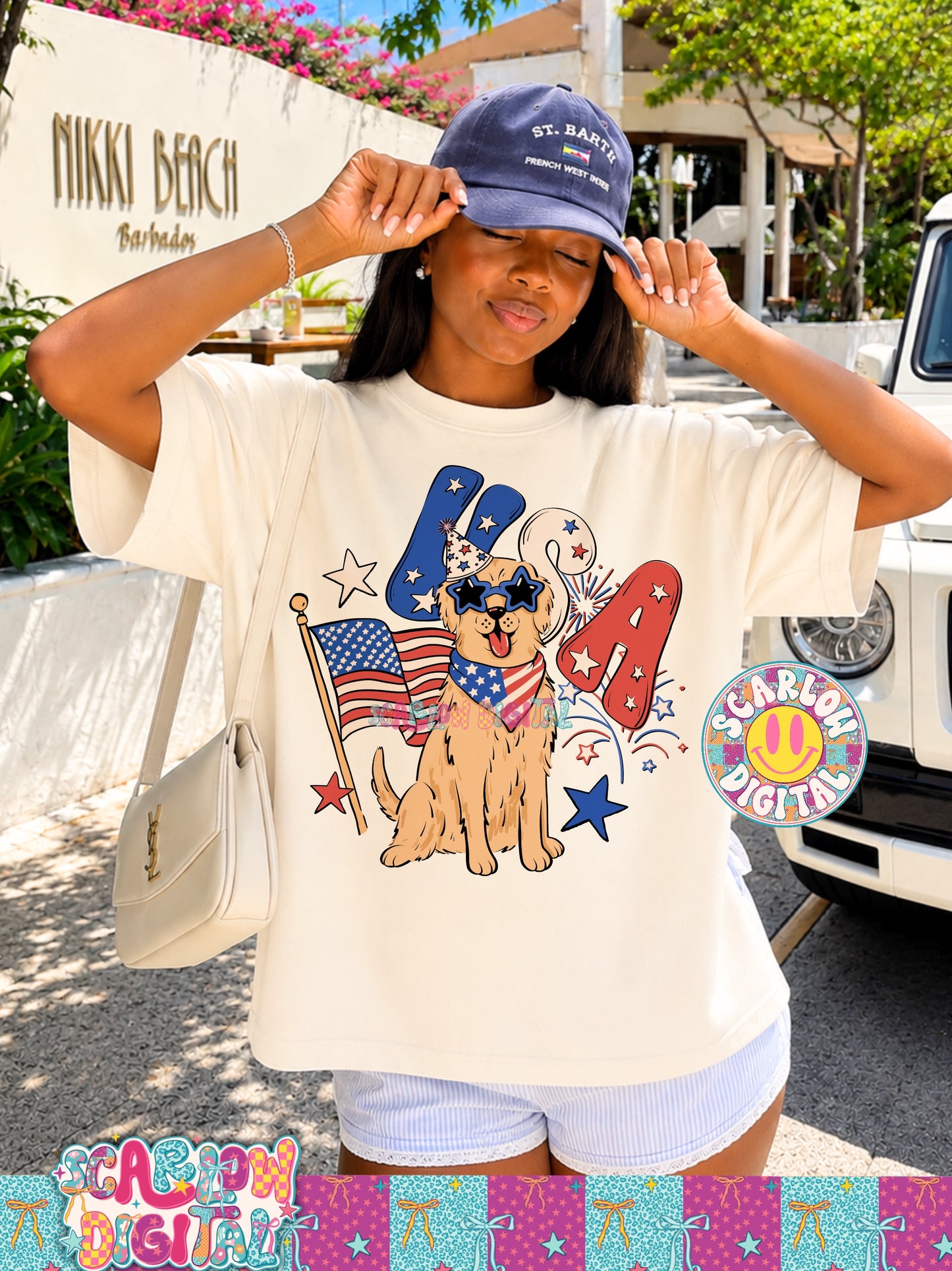 Patriotic Golden Retriever USA PNG Digital Design