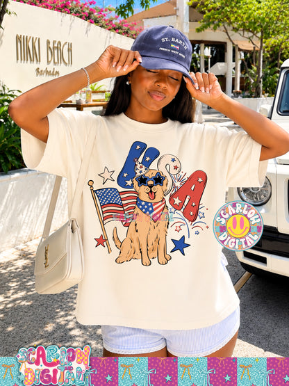 Patriotic Golden Retriever USA PNG Digital Design