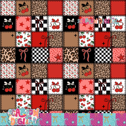 Laced Cherry Patchwork Seamless Pattern Digital Design