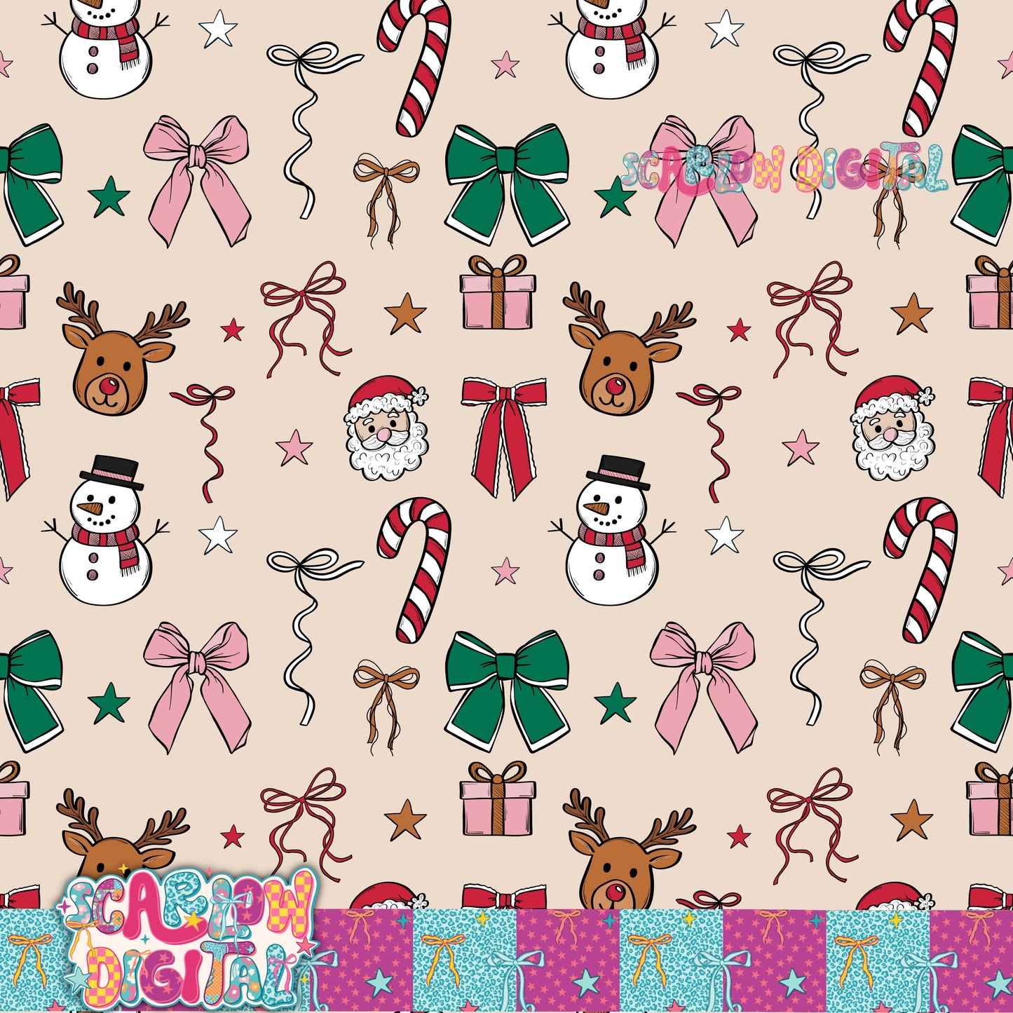 Christmas Doodles Seamless Pattern Digital Design