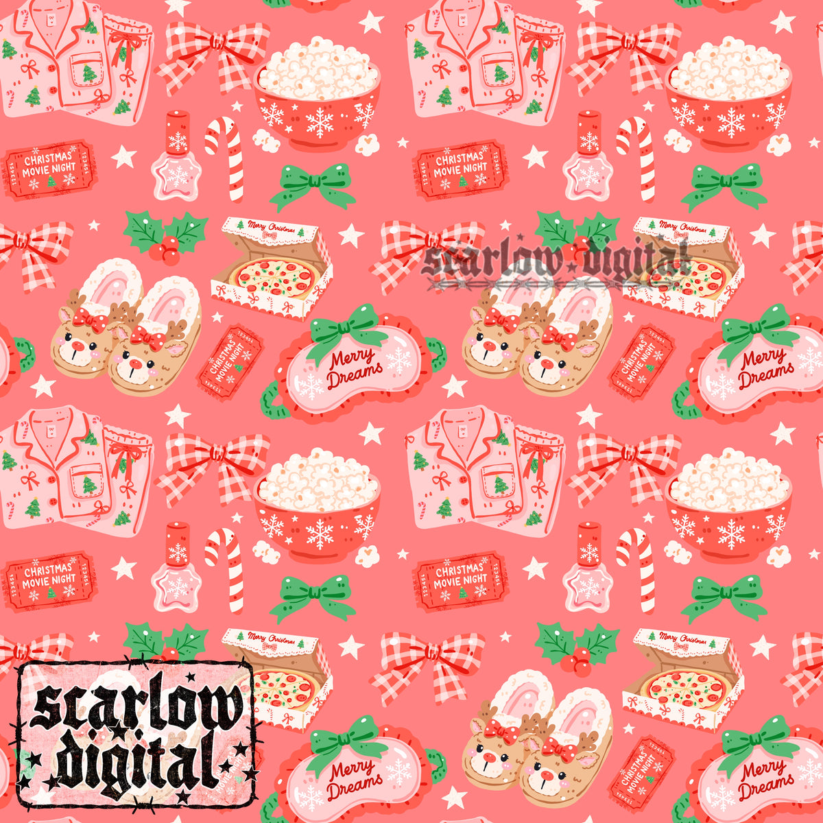 Christmas Sleepover Seamless Pattern Digital Design