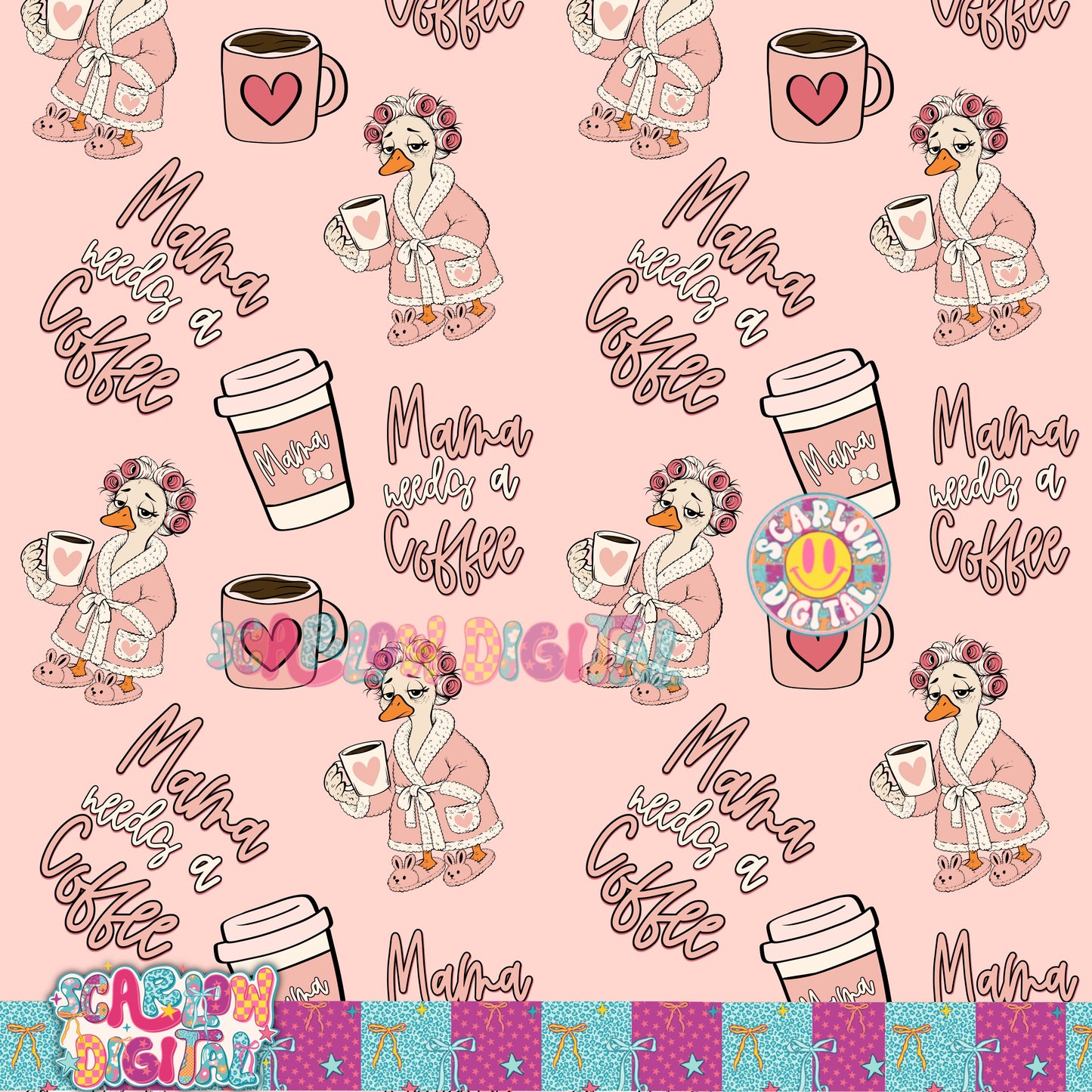 Mama Needs a Coffee Seamless Pattern Digital Design