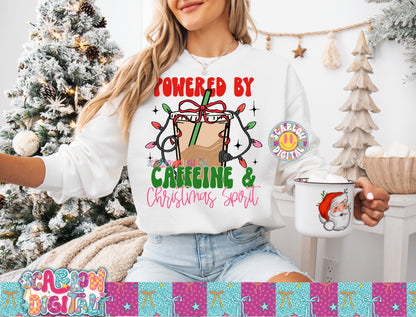 Powered by Caffeine and Christmas Spirit PNG Digital Design