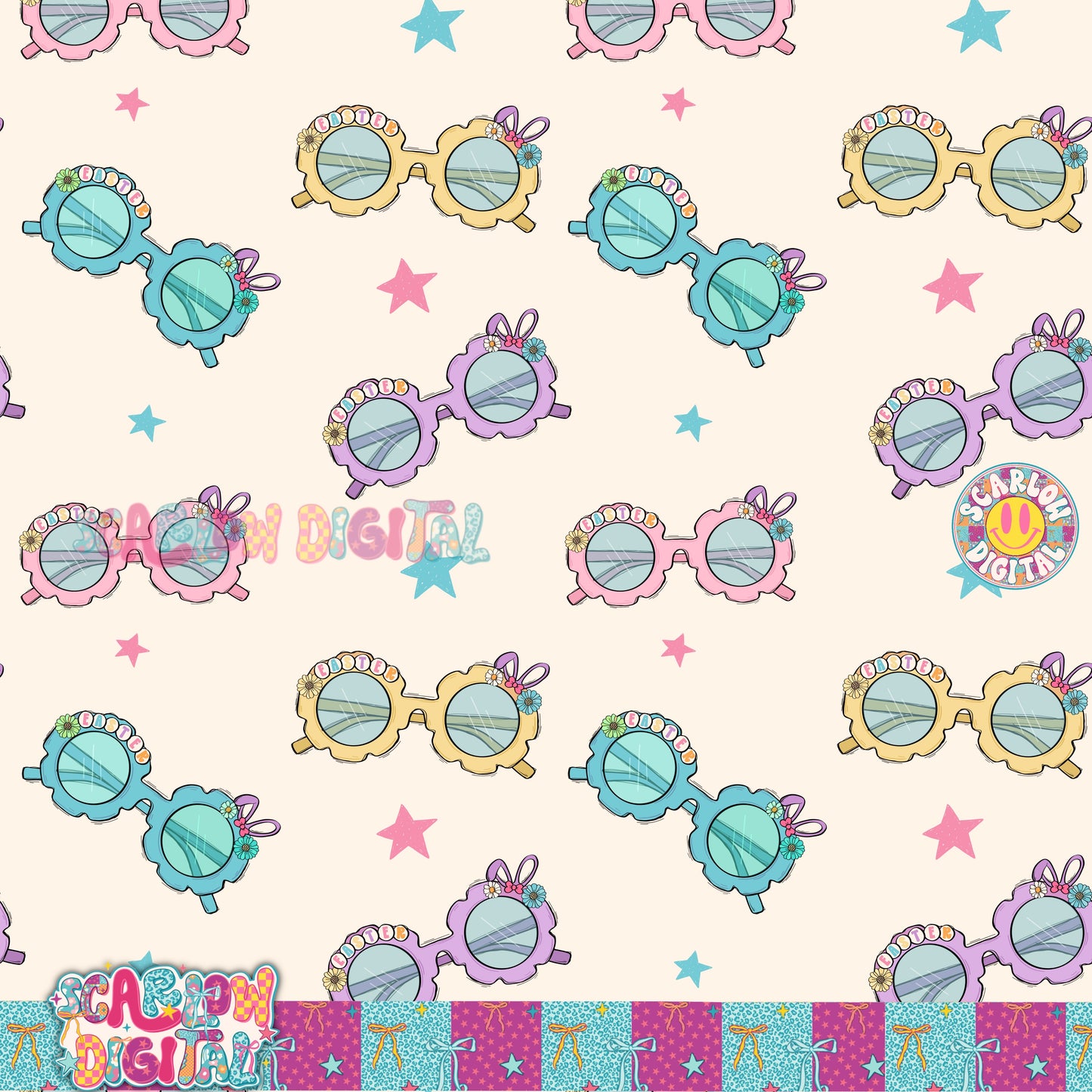 Easter Glasses Seamless Pattern Digital Design