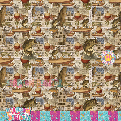 Fishing Scrapbook Seamless Pattern Digital Design